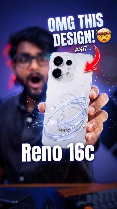 Instagram post by an influencer for OPPO India. Caption reads: OPPO Reno16C is Here🔥📸 Offers⚡️ • Get Up to 10%....