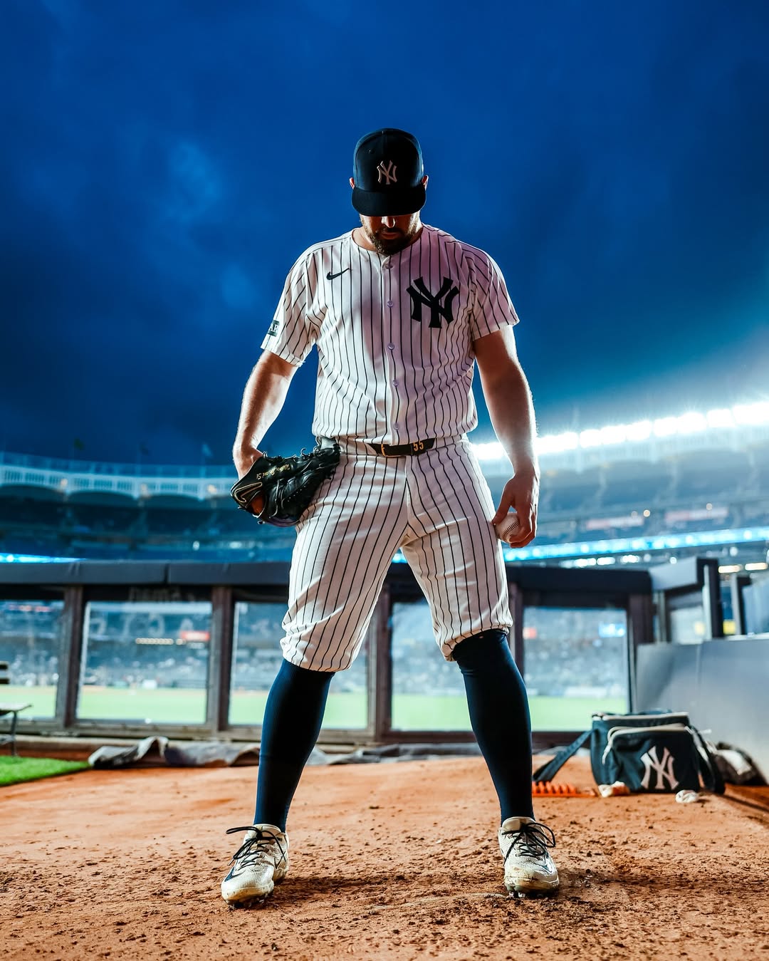 Instagram post by @carlos_rodon55 for New York Yankees. Caption reads: ‘Los under the Lights..