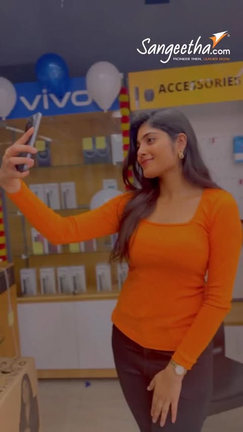 Instagram post by @gadeharika8 for Sangeetha Mobiles. Caption reads: Visit Sangeetha Gadgets to check out the all-new....