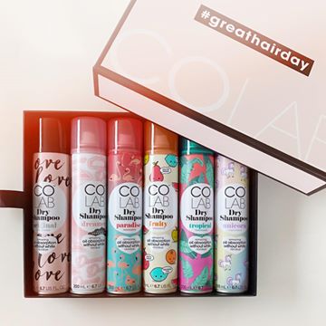 Instagram post by @beautybyrani for COLAB Dry Shampoo. Caption reads: [...] & colors + powerful oil absorption.....