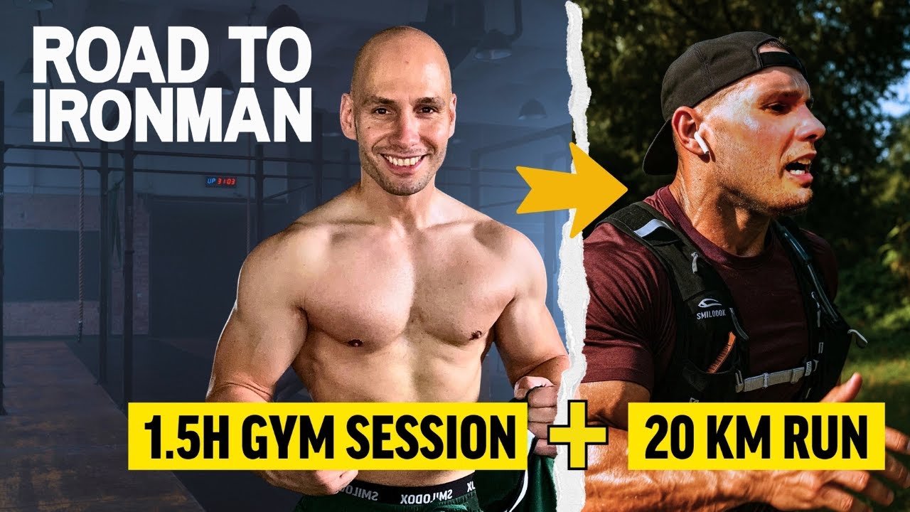 YouTube post by @flyinguwe for Neosupps. Caption reads: NEVER DONE BEFORE: 1.5h Gym & 20km Run! - Road to....