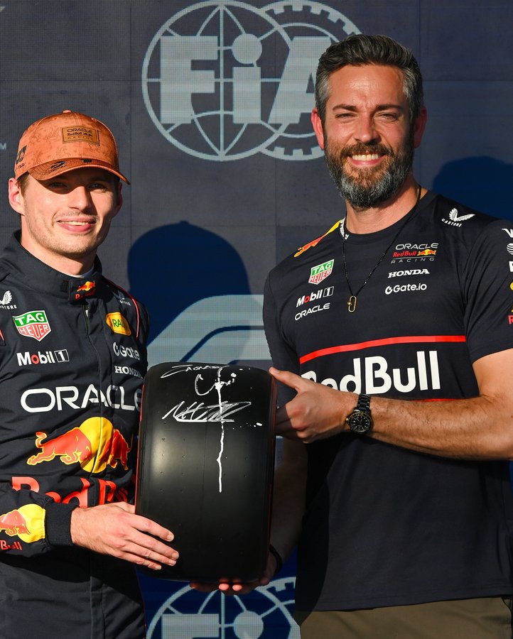 Instagram post by @zacharylevi for Pirelli. Caption reads: The #Pirelli Pole Position Award in #Austin —....