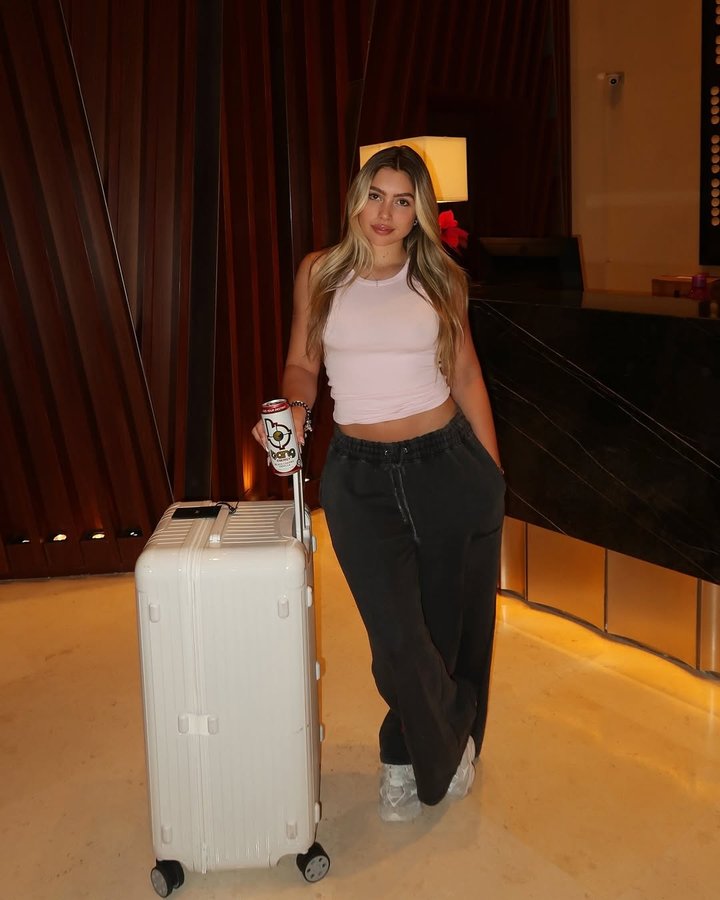 Instagram post by @andreacarmonaa for Bang Energy. Caption reads: Where to next? ✈️ @bangenergy....