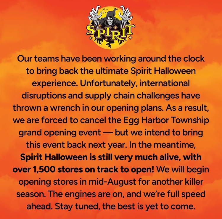 Instagram post by @halloweenloversclubnew for Spirit Halloween. Caption reads: ANNOUNCEMENT FROM @spirithalloween.