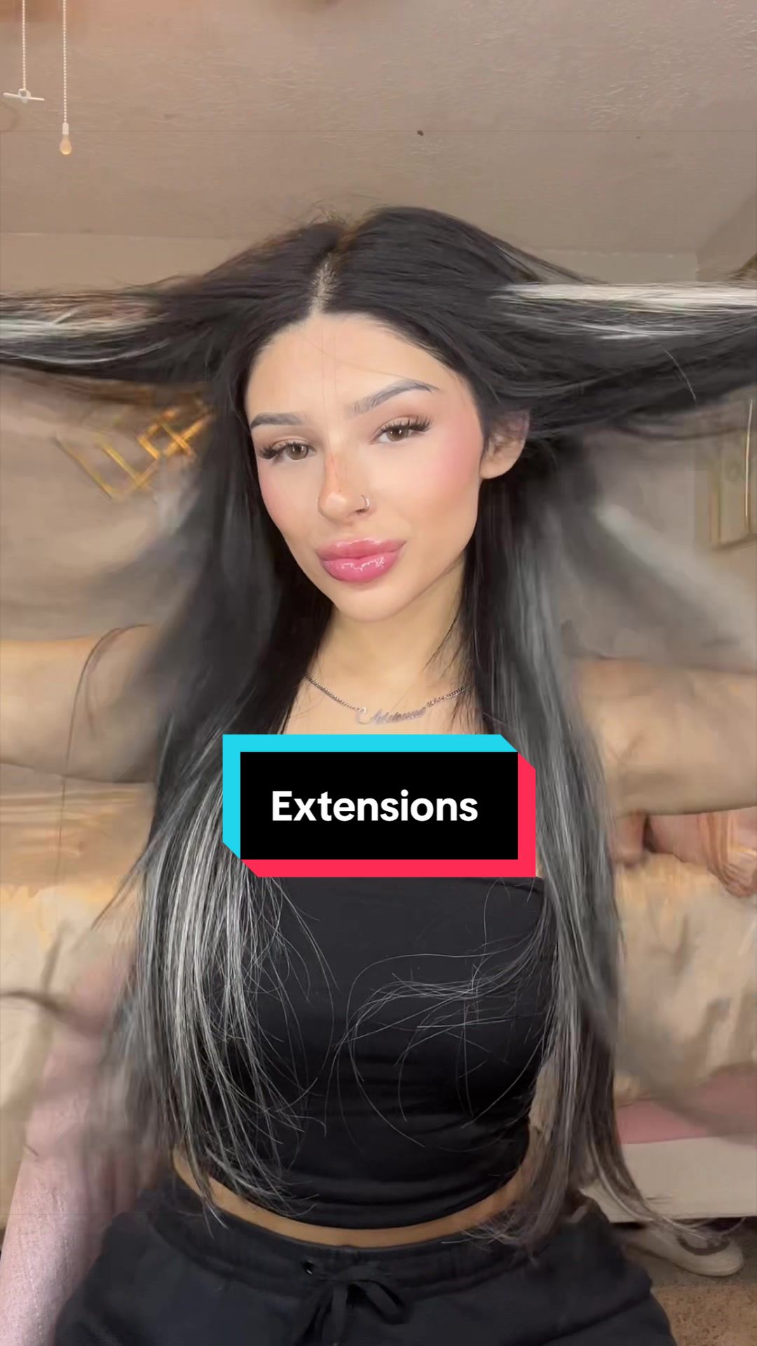 TikTok post by @espinozaadi for Moresoo Hair. Caption reads: Love being a girl🎀 @MORESOO HAIR #hairtok....