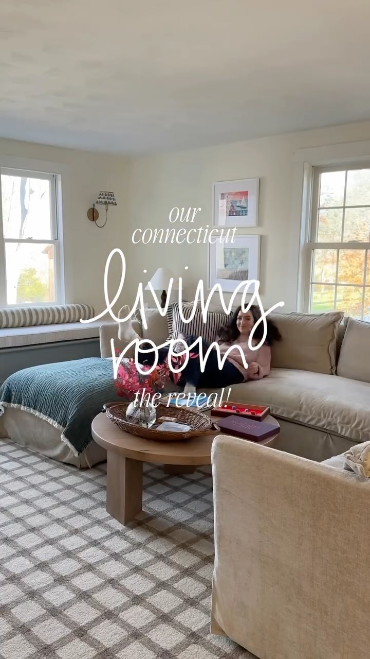 Instagram post by @almostmakesperfect for Havenly. Caption reads: SAY HI TO OUR LIVING ROOM!!! the first finished....