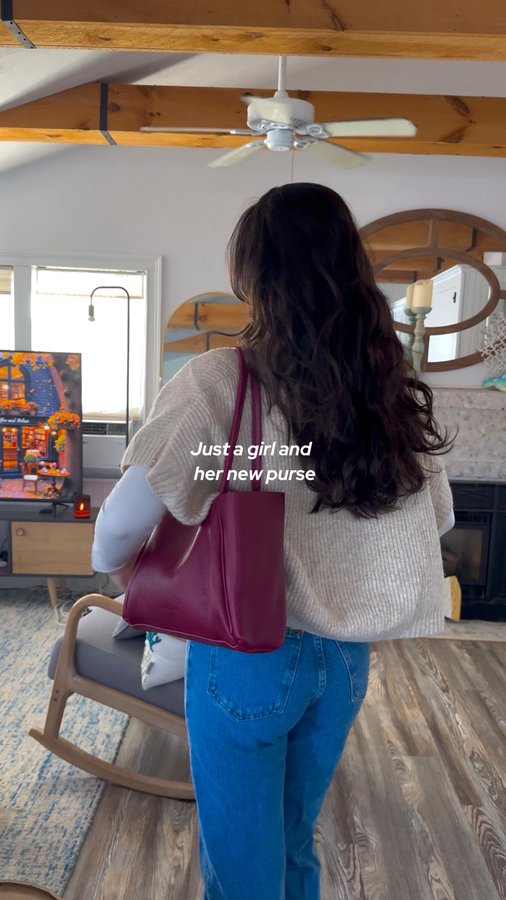 Instagram post by @kay.oaky for Portland Leather Goods. Caption reads: The most perfect bag from @portlandleather....