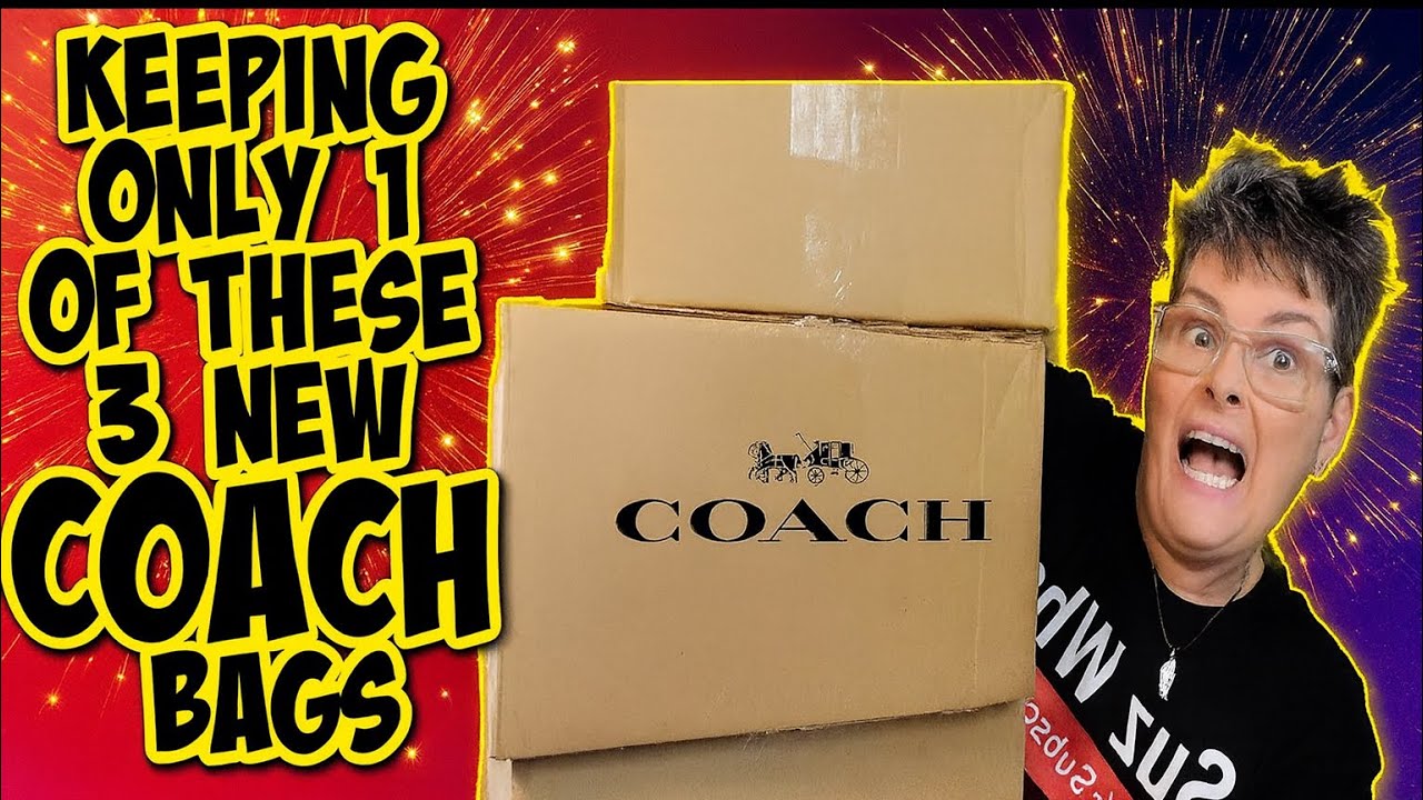 YouTube post by @WinnieBeeLV for Qure Skincare. Caption reads: Keeping Only 1 of These 3 NEW COACH BAGS!!!.