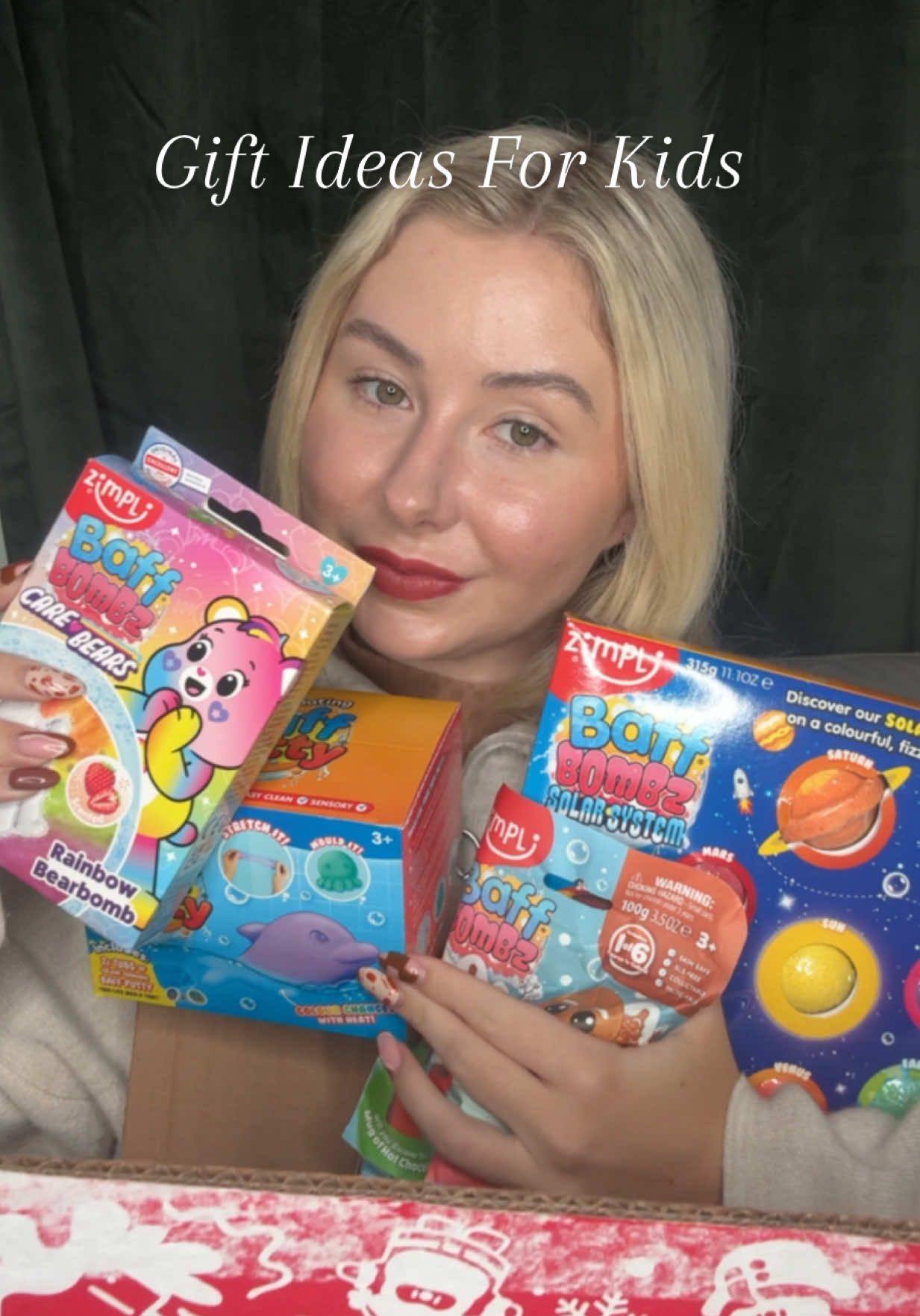 TikTok post by @brittanythecontentgirl for Zimpli Kids. Caption reads: Gift ideas for kids for Christmas 🎁 @Zimpli Kids....