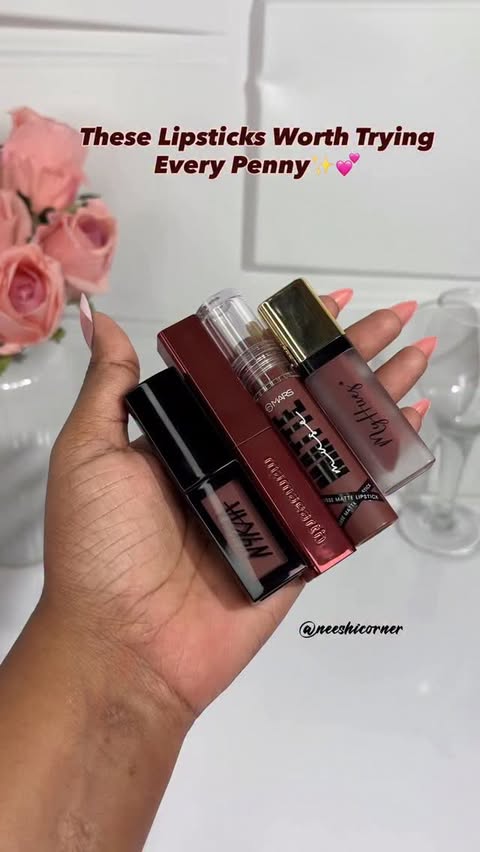 Instagram post by @neeshicorner for Mamaearth. Caption reads: [...] lipsticks, plum lipstick, maroon lipstick,....
