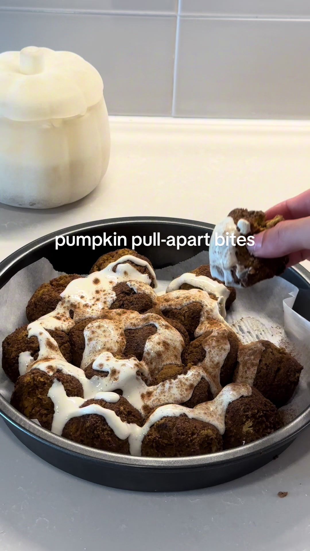 TikTok post by @chloetrca for You Can Beam. Caption reads: Pumpkin Pull-Apart Bites gluten / refined sugar....