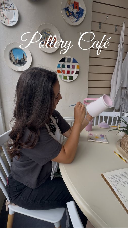 Instagram post by @whereto_london for Pottery Café. Caption reads: [...] this is such a lovely spot. 📍 Pottery Café,....