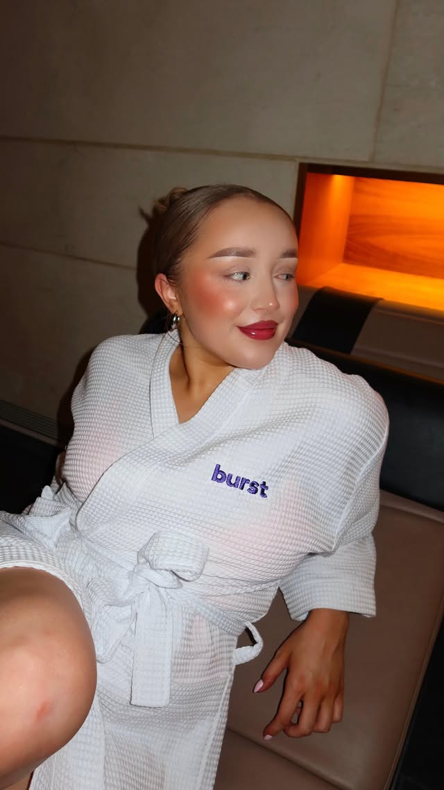Instagram post by @robynsmakeupaccount for Burst Oral Care. Caption reads: [...] day with me at Powerscourt Spa with....