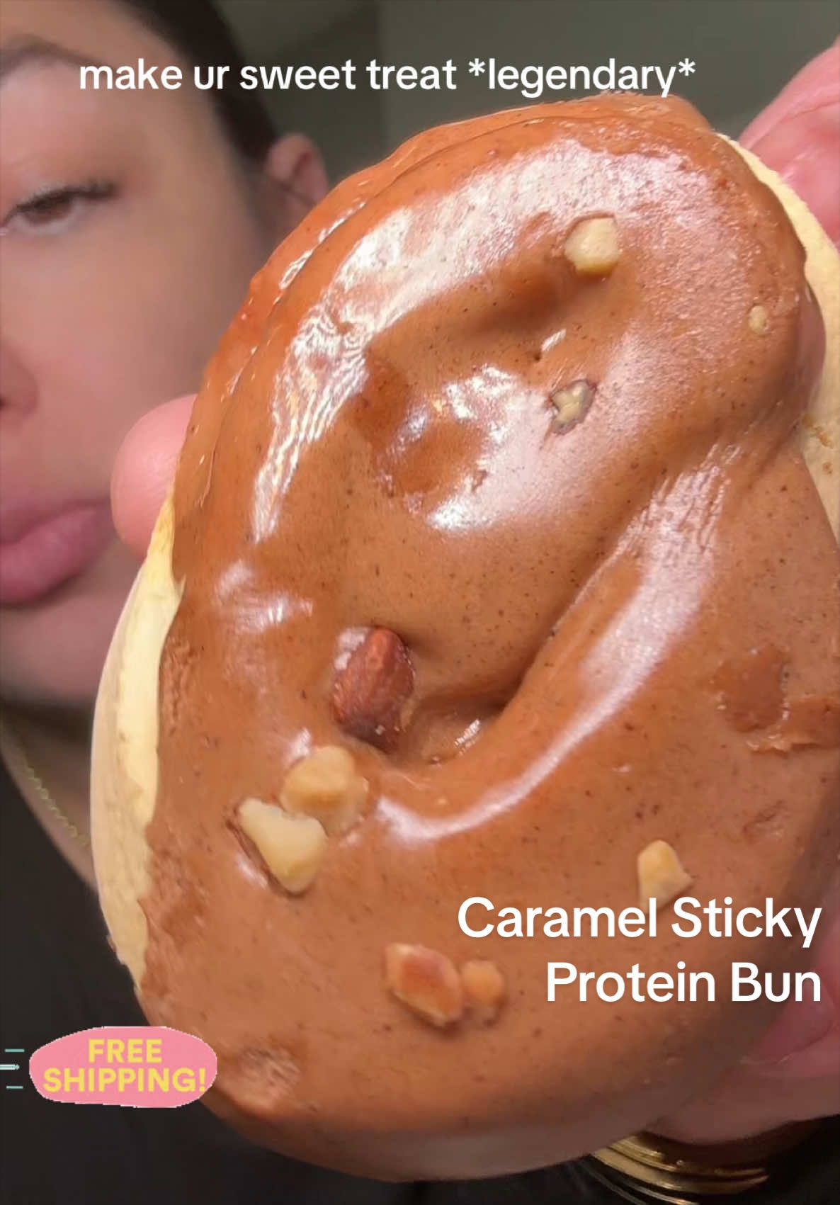 TikTok post by @sarahstyles444 for Legendary Foods. Caption reads: [...] disappoint!!! #caramel #stickybun....