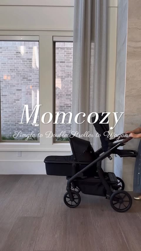 Instagram post by @simply.jaelolivares for Momcozy. Caption reads: [...] 🤍
Amazon 15% off stroller -....