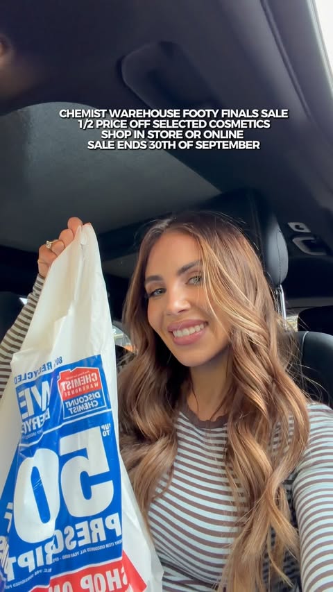 Instagram post by @mikaylacrisp for Chemist Warehouse. Caption reads: [...] for a beauty restock 🏉💄 The....