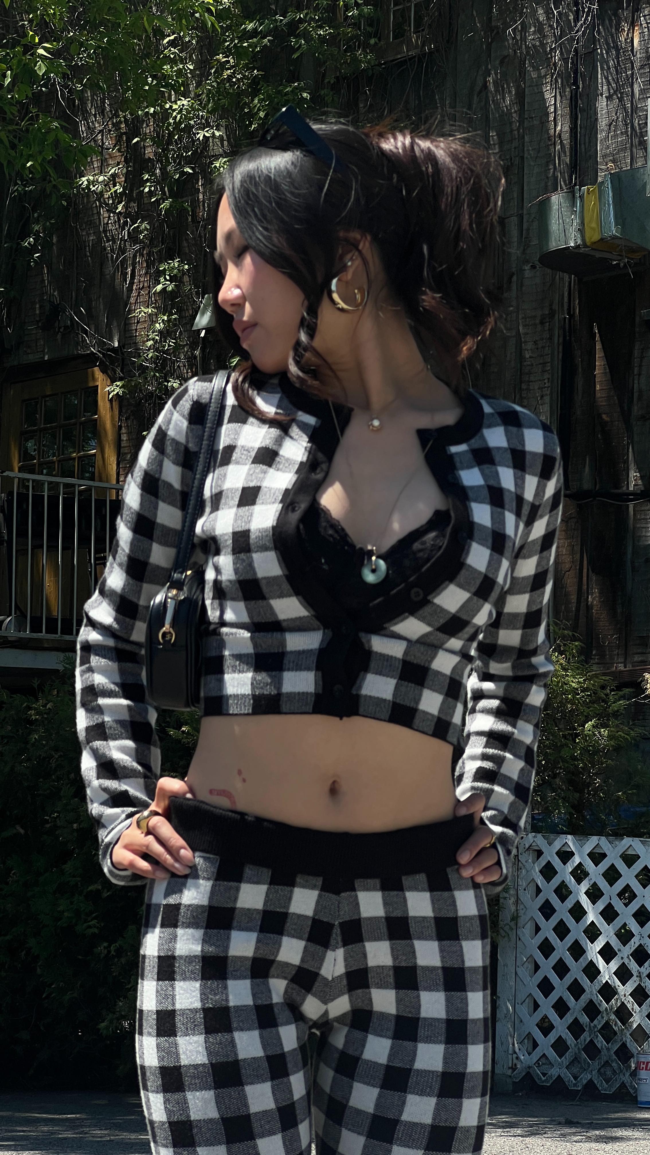 Instagram post by @kelly.kiko for REVOLVE. Caption reads: [...] cut it short gingham set from @revolve....