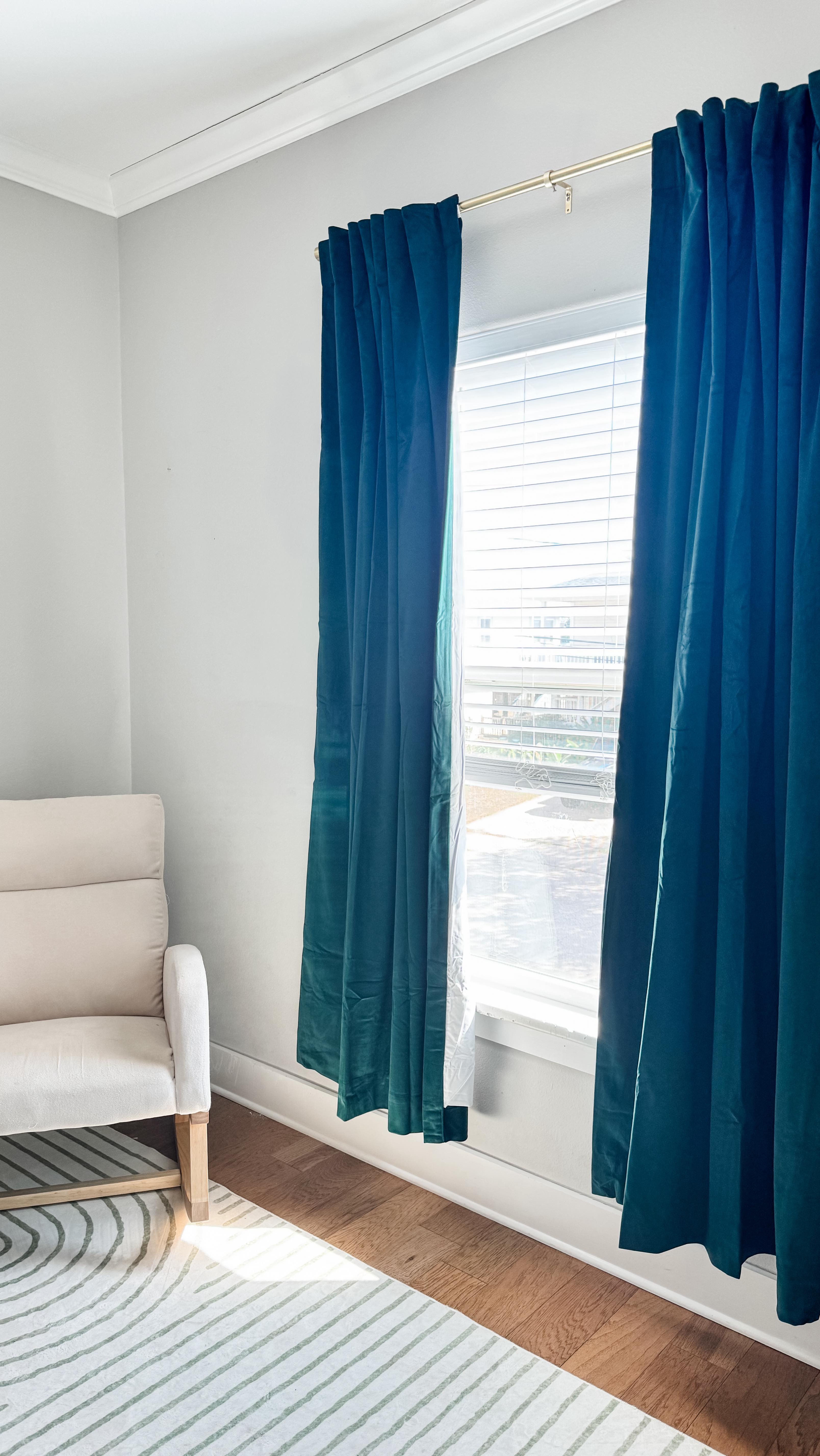 Instagram post by @kristaqhuber for Half Price Drapes. Caption reads: [...] and room darkening curtains from....