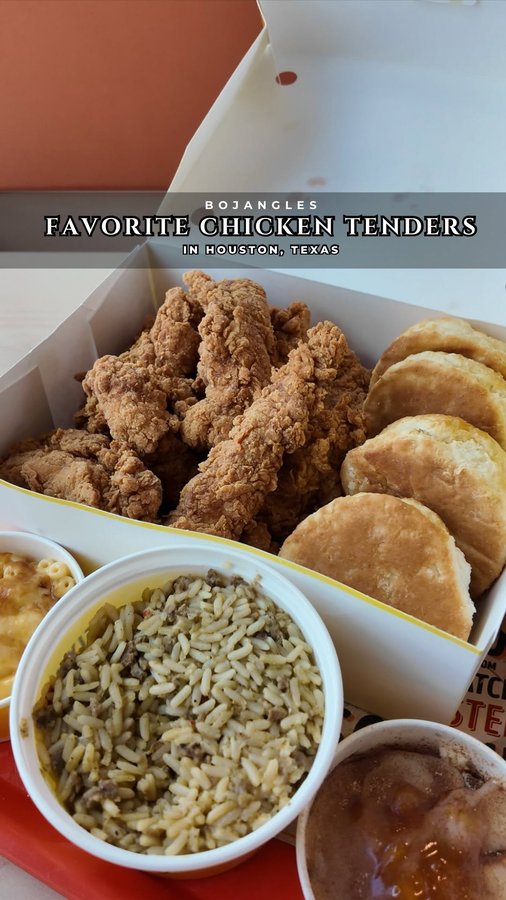 Instagram post by @eatingwithcatherine for Bojangles. Caption reads: ✨ FAVORITE CHICKEN TENDERS IN HOUSTON, TEXAS✨....