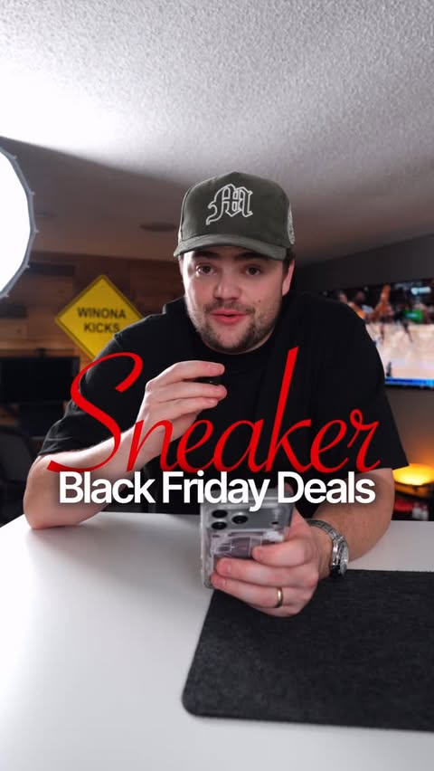 Instagram post by @winonakicks for Champs Sports. Caption reads: 50% off New Balance?😳

#blackfriday #cybermonday....