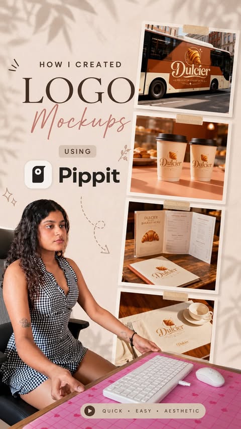 Instagram post by @shraddha.dsgn for Pippit. Caption reads: [...] clients!! Created this mockups using....