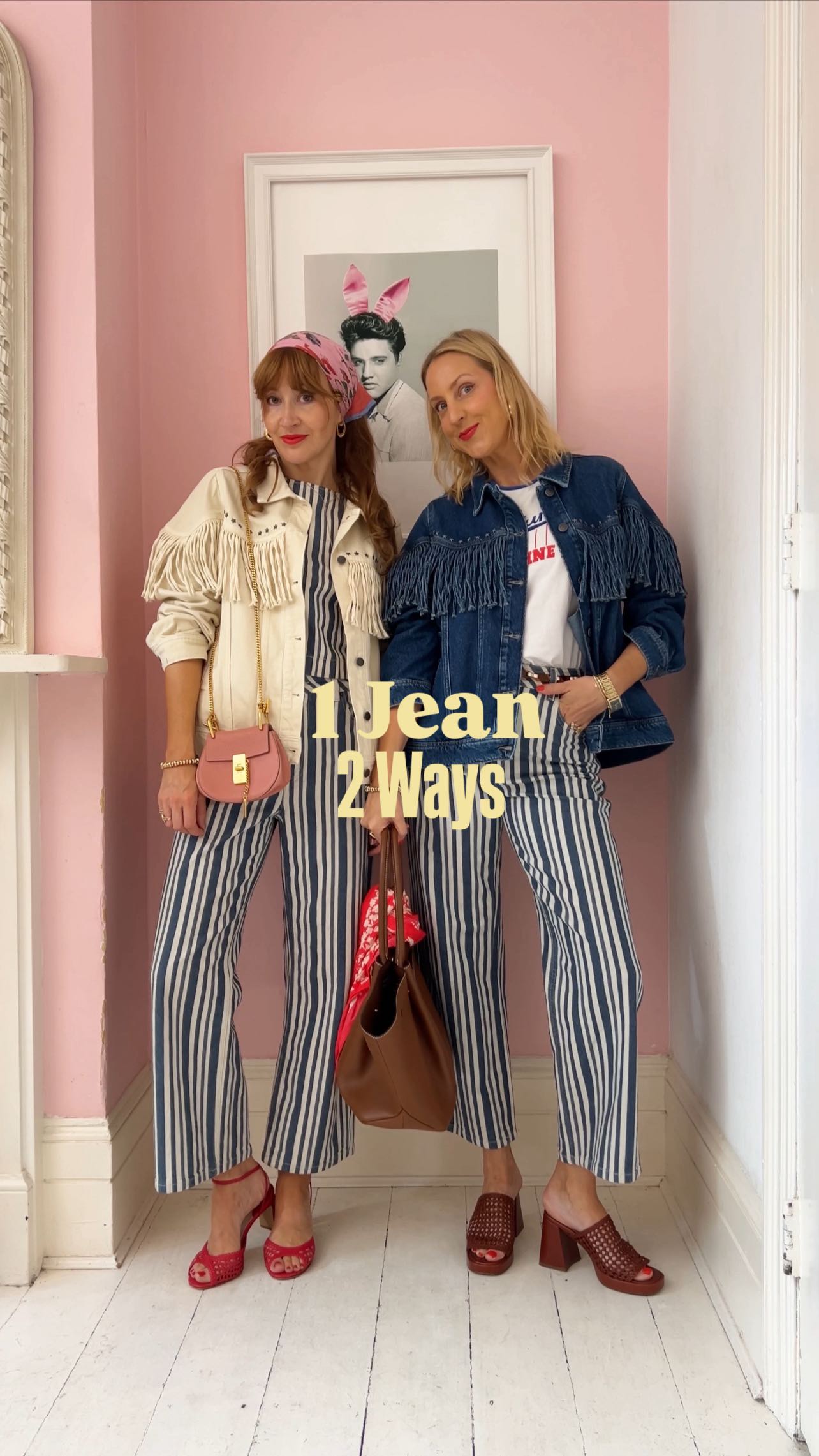 Instagram post by @belleandbunty for Sezane. Caption reads: 👖1 Jean, 2 Ways!👖A classic style given a fun....