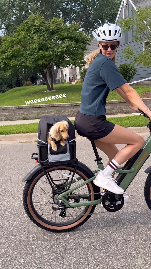 Instagram post by @mini.weenie.phoebe for Rad Power Bikes. Caption reads: We ride at dawn 🫡.