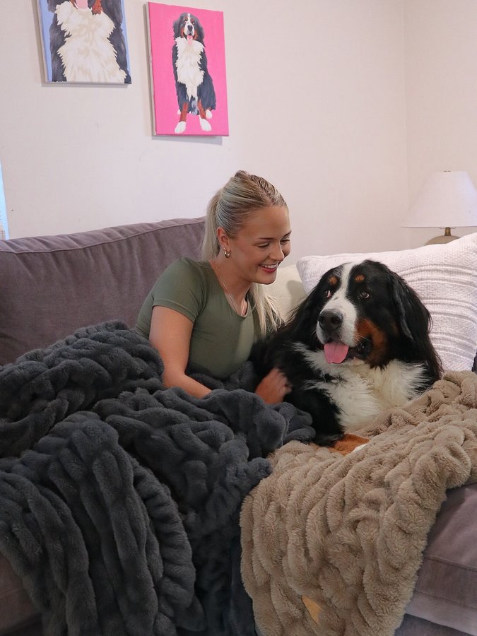 Instagram post by @bigcitybernie for Lola Blankets. Caption reads: [...] already know Bernie’s claimed our....
