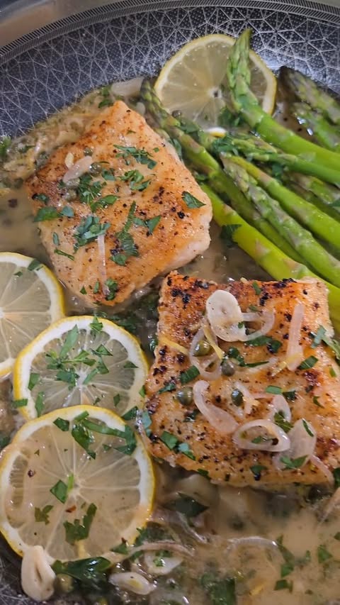 Instagram post by @jennys_coastal_cuisine for GoodLife Proteins. Caption reads: Cod picatta for fish friday 😋  Beautiful flaky....