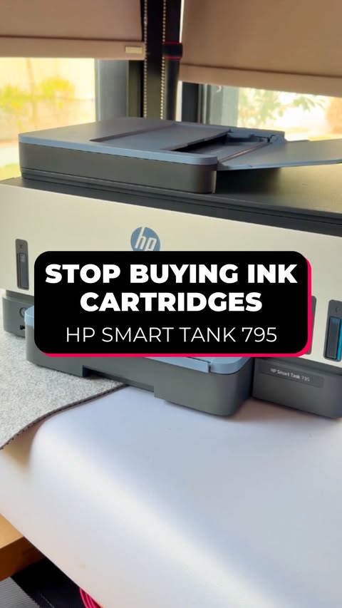 Instagram post by @tbreakdotcom for HP. Caption reads: [...] parts of owning a printer. The HP Smart Tank....