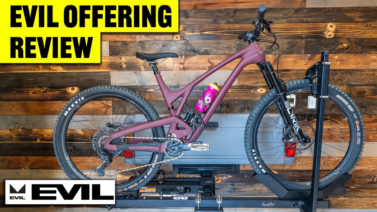 YouTube post by @moandhannahtravel for Feedback Sports. Caption reads: Evil Offering LS Review! (Best Suspension Design?).