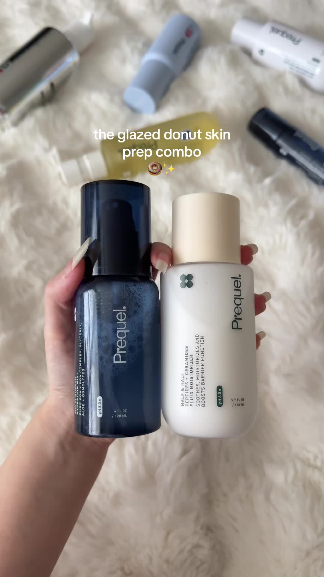 TikTok post by @maehni for Prequel Skin. Caption reads: this creates the perfect glowy base 💞#prequelskin....