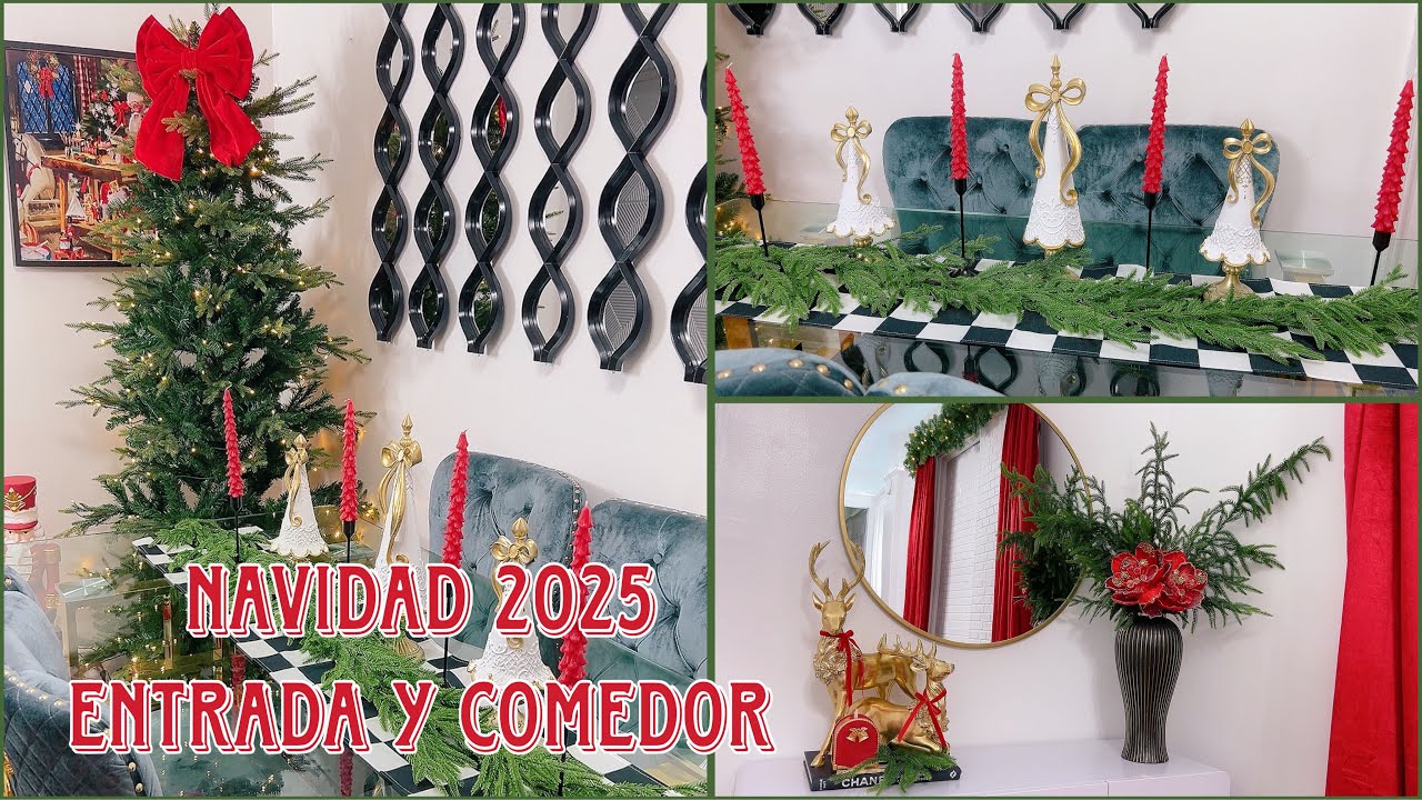 YouTube post by @LenyContigo for King of Christmas. Caption reads: Entrada y Comedor, Navidad 2025! Un arbolito en mi....