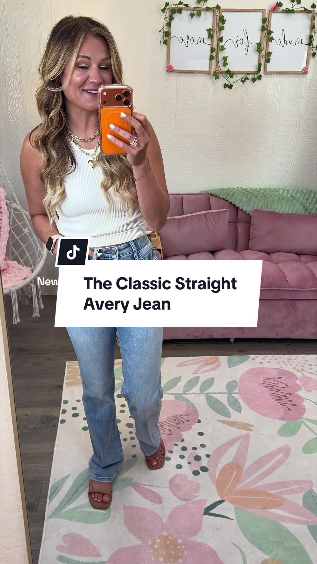 TikTok post by @jackiebentleyshop for Emma Lous Boutique. Caption reads: @Emma Lous Boutique just dropped a new denim line-....