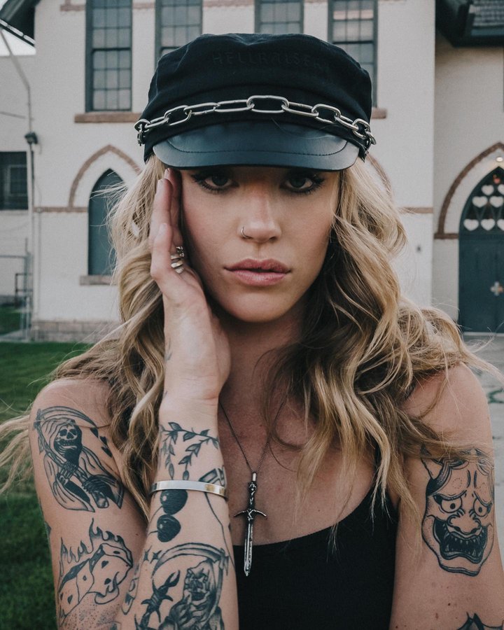 Instagram post by @ashxharris for BILLY BONES CLUB. Caption reads: @hellbabes x @billybonesclub Holy Hellraiser....