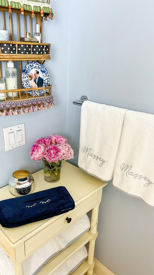 Instagram post by @simply_elsa for Weezie Towels. Caption reads: [...] upgrade our primary bathroom towels,....