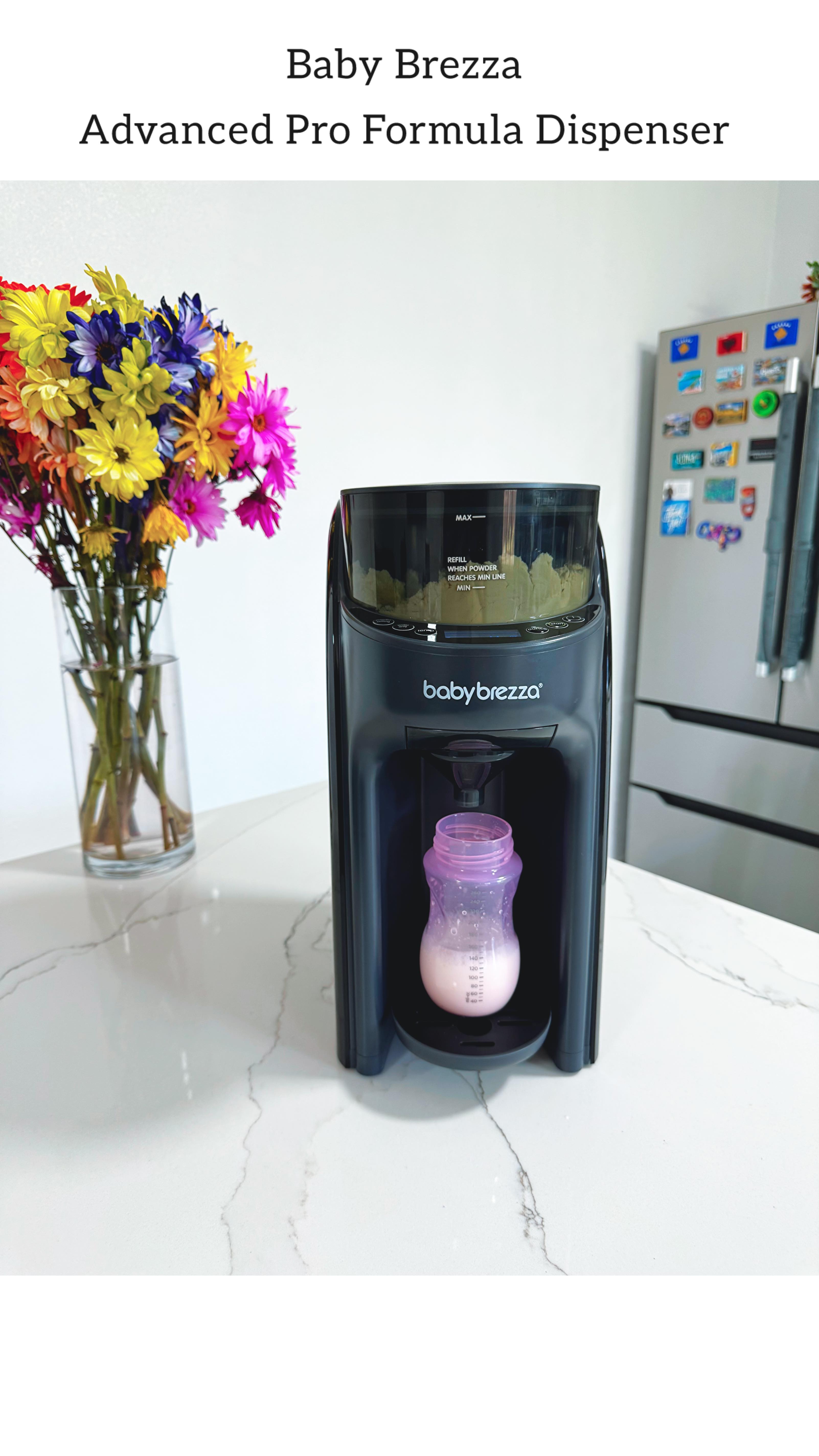 Instagram post by @memissgirl for Baby Brezza. Caption reads: [...] drama. Just press, pour, cuddle 🍼....