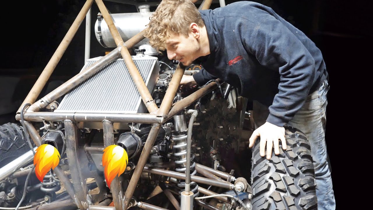 YouTube post by @VasilyBuilds for Benchmark Abrasives. Caption reads: Will my $500 Chinese Hayabusa Trophy Buggy Run?.