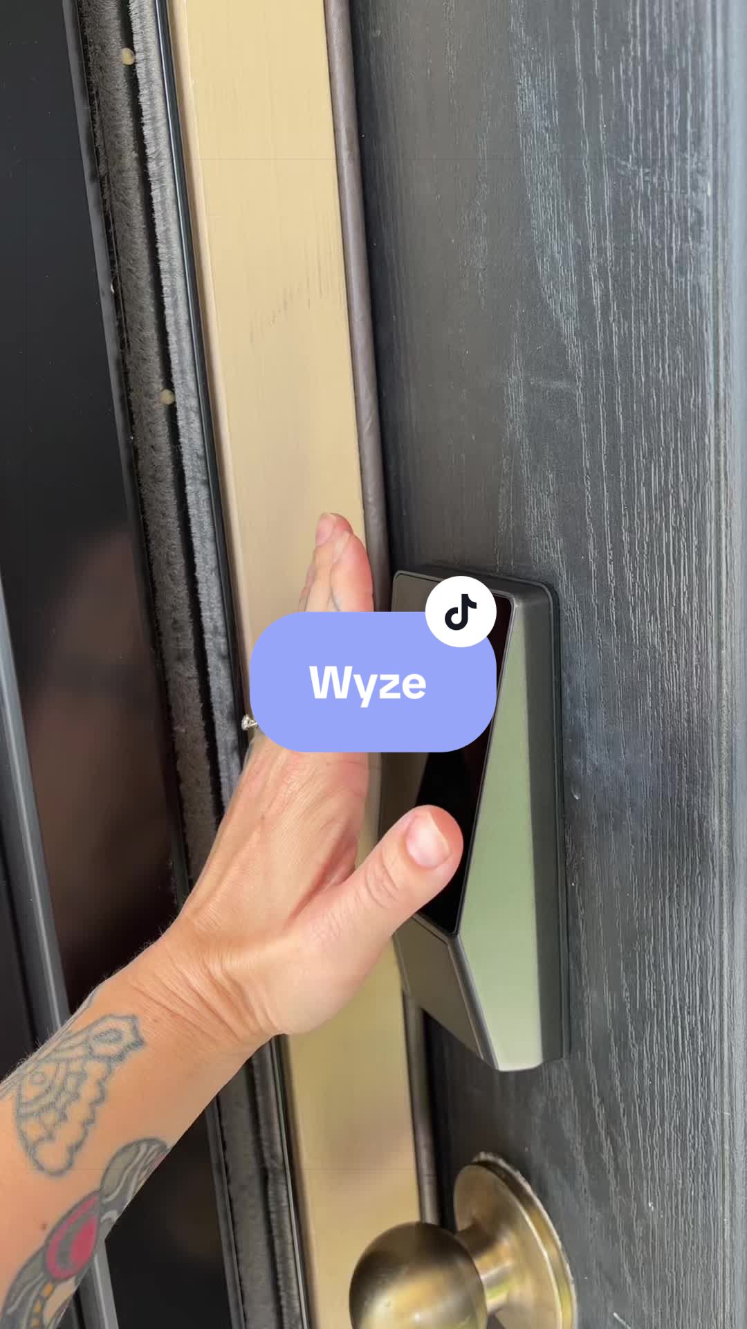 TikTok post by @madiganxavierr for Wyze. Caption reads: Loving my new @Wyze palm lock. #keylessentry....