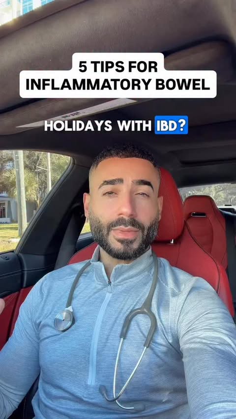Instagram post by @thestomachdoc for Healthline. Caption reads: Inflammatory Bowel Disease (IBD) + holidays can....