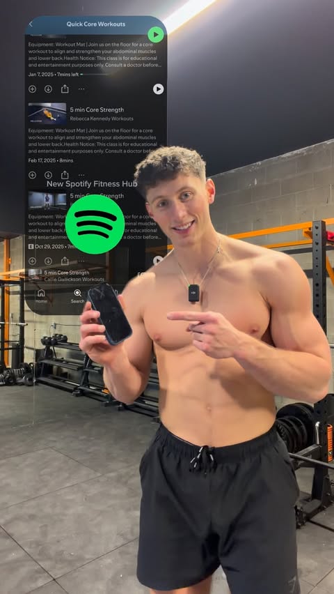 Instagram post by @brianwallack for Spotify. Caption reads: @spotify now has a fitness hub🤩 #SpotifyPartner.