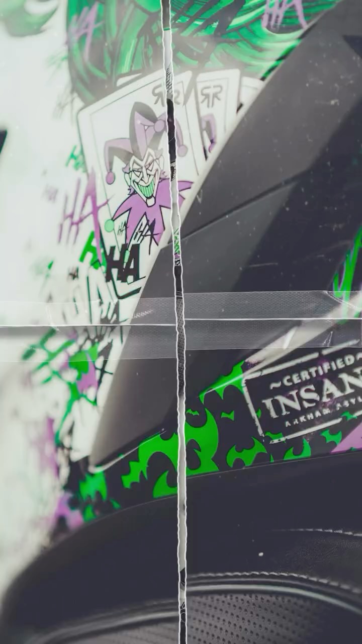 Instagram post by @moto.marvelous for Ruroc. Caption reads: This grin never gets old 😈

#thejoker #ruroc....