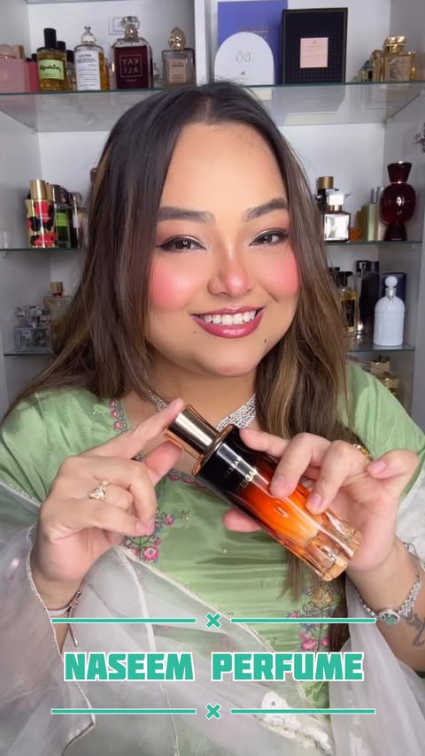 Instagram post by @chic_scent_lady for Naseem Perfume. Caption reads: Shaadi season glow starts with ✨NADEEN ✨
Soft,....