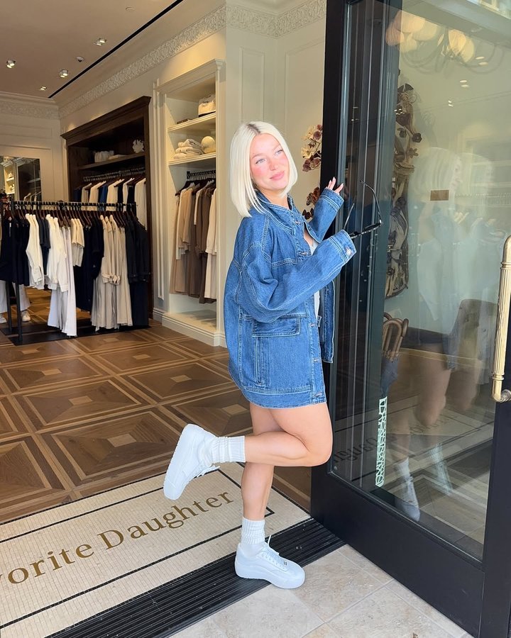 Instagram post by @marthaeelman for Favorite Daughter. Caption reads: so… i will be outfit repeating this one #ad sneaks....