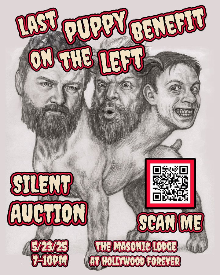 Instagram post by @carolinadangerhidalgo for Pups Without Borders. Caption reads: IT’S HERE! Our LIVE event, and silent auction are....