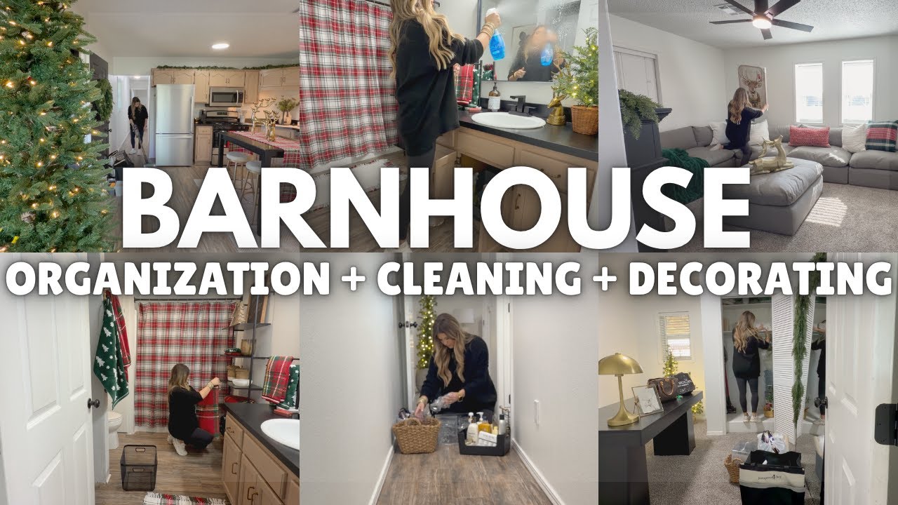 YouTube post by @TilVacuumDoUsPart for Boutique Rugs. Caption reads: CHRISTMAS BARNHOUSE PROJECTS + DECORATING 2025 |....