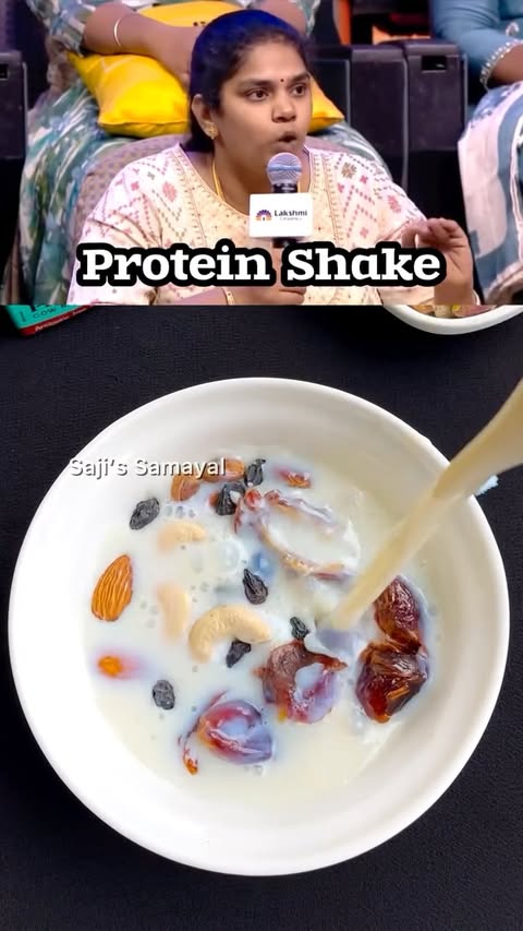 Instagram post by @sajis_samayal for Akshayakalpa Organic. Caption reads: High protein Milkshake🥤 

Organic protein milk....