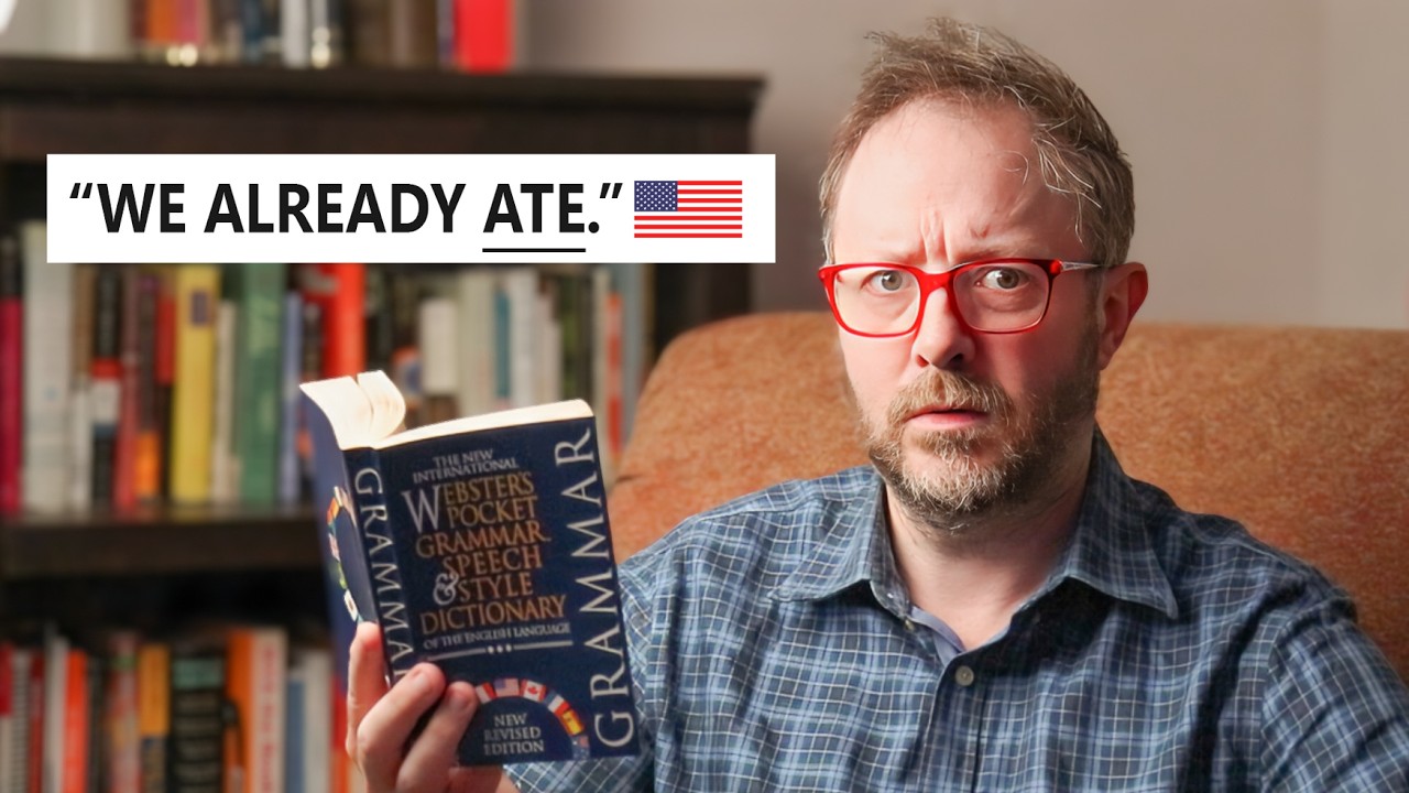 YouTube post by @LostinthePond for SimpliSafe. Caption reads: 8 American Grammar Quirks That Baffle Brits.