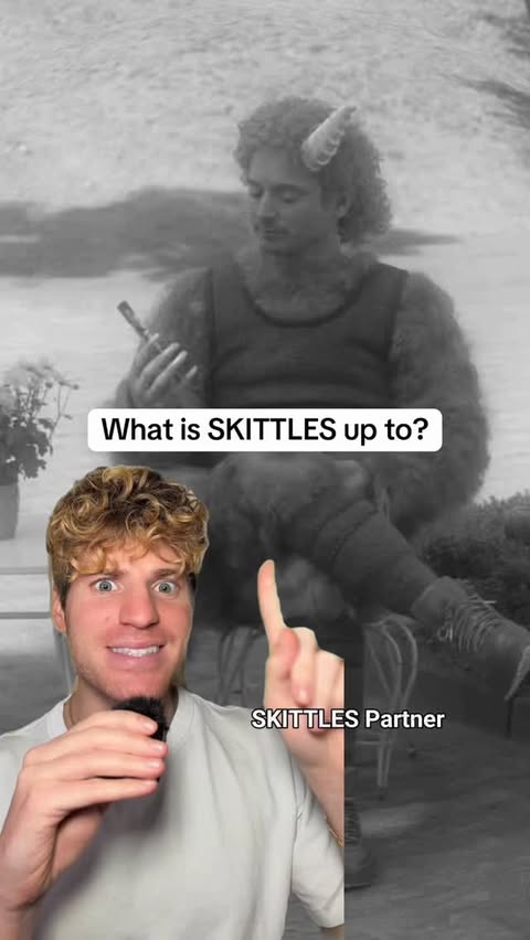 Instagram post by @louislevanti for SKITTLES. Caption reads: What are @skittles and Elijah Wood about to do at....