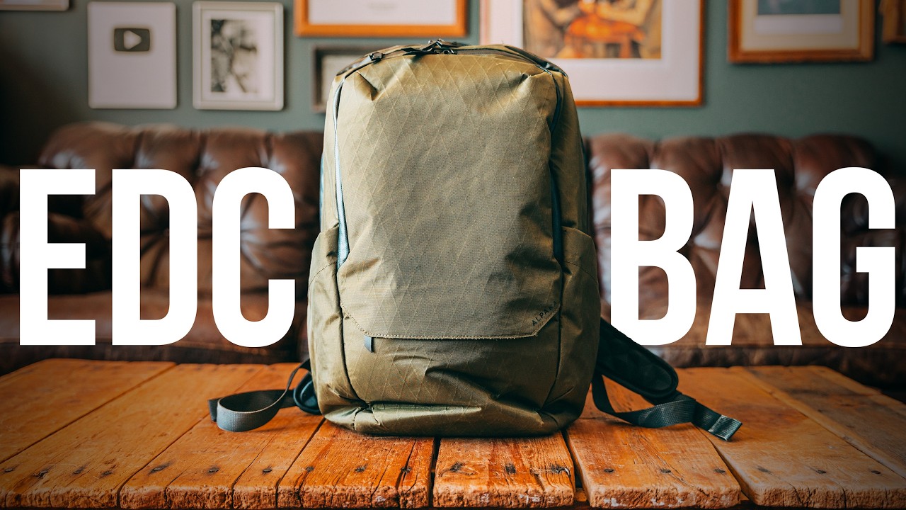 YouTube post by @BestDamnEDC for OLIGHT. Caption reads: What’s In My EDC Bag? | Everyday Backpack Update....